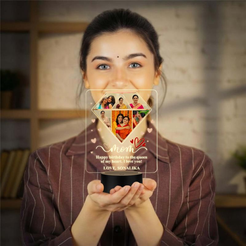 Personalised Mom Photo Collage LED Night Lamp Birthday Gift for Mother & Grandma Memorable Gift for Mom Mothers Day Gift Warm White Light & USB Powered